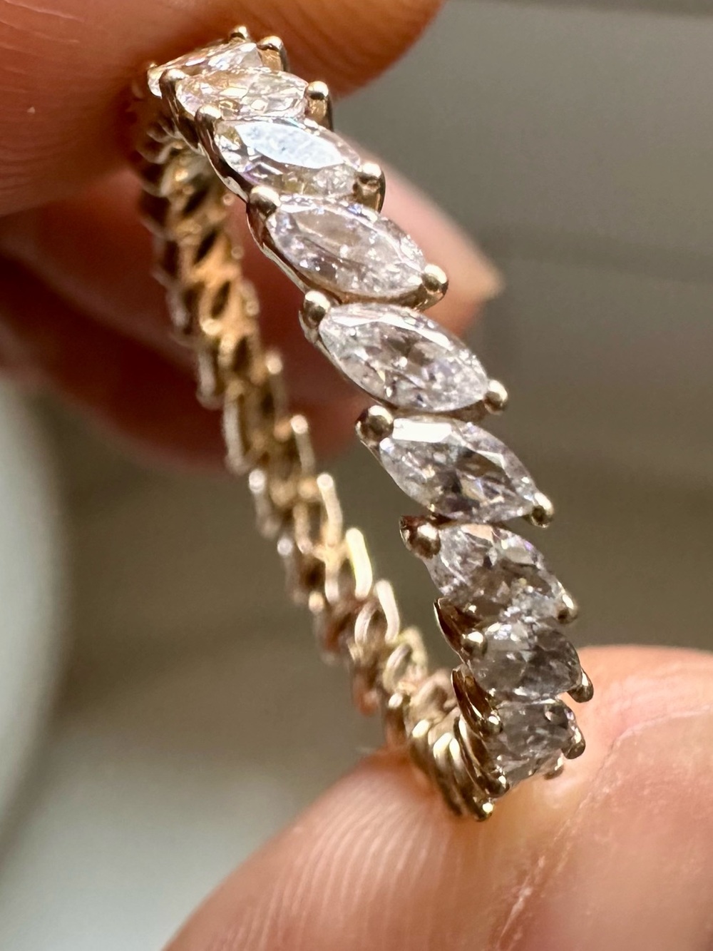 Love Rings Design Eternity Marquise Moissanite Ring 14k solid yellow gold, 8.75 - Picture 2 of 7